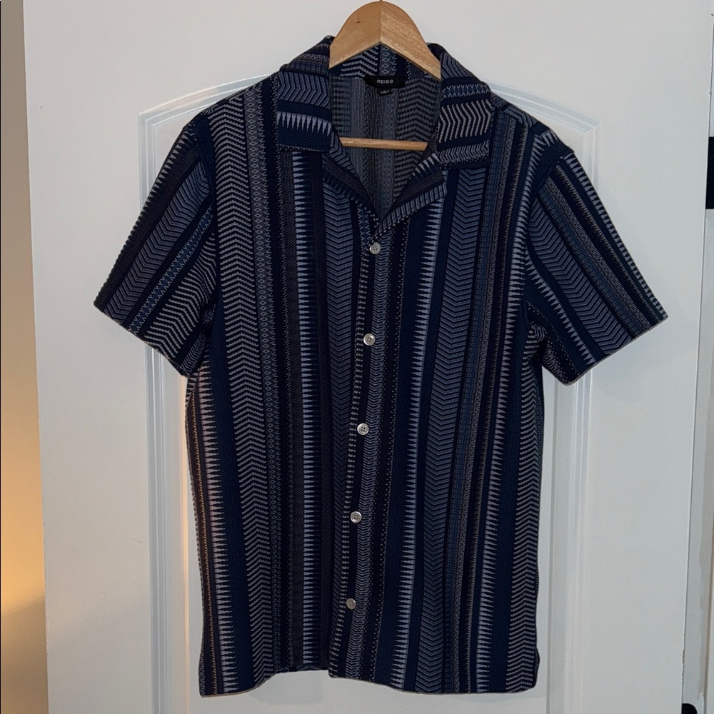 Reiss Navy and White Striped Button-Down Shirt